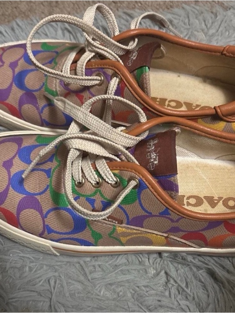 Coach Multicolor Signature Canvas Lace-Up Sneakers with Tan Trim
